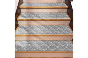 Demiwise 15 Pack Non Slip Stair Treads,8" X 30" Non Slip Carpet Stair Treads with Reusable Adhesive Rubber Backing,Staircase Step Treads Carpet Treads for Wooden Steps Indoor (Light Gray)