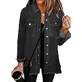 Bosmeer Women's Oversized Jean Jacket Casual Long Sleeve Denim Shirts Distressed Frayed Hem Denim Jackets Fall Outfits 2025