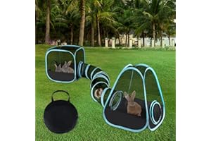 GINDOOR Rabbit Playpen with Tunnel, Breathable & Transparent Rabbit Playpen Pop Open Tent with Tube for Dwarf Rabbits,Ferret, Small Animal Playpens Bunny Tunnels Exercise Play Indoor or Outdoor