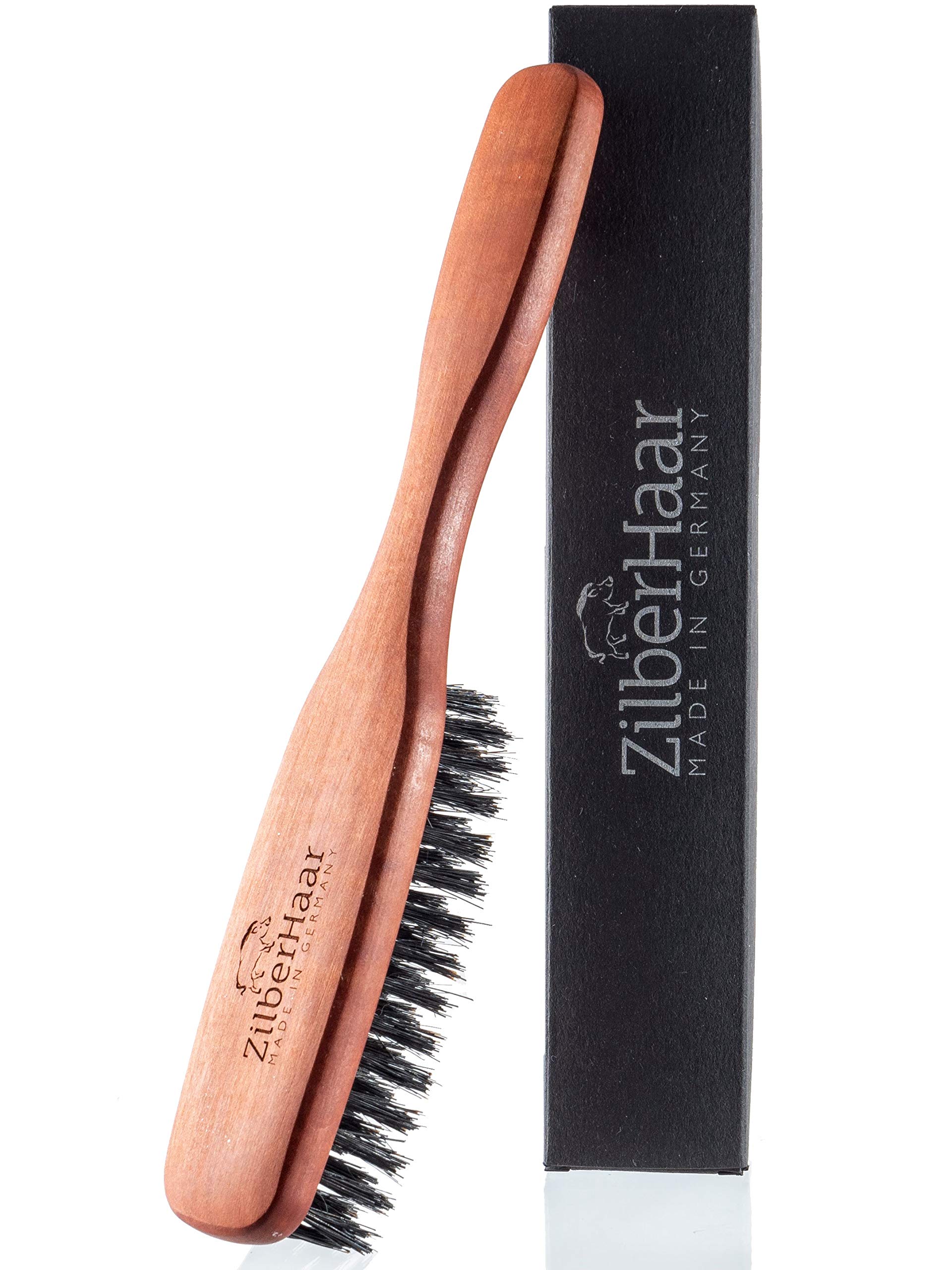 ZilberHaar - Long Hair & Beard Brush - Made From Stiff First Cut Boar Bristles and Pearwood - Perfect Beard Care for Men - Works with all Beard Balms and Beard Oils - 8.6 Inches Long