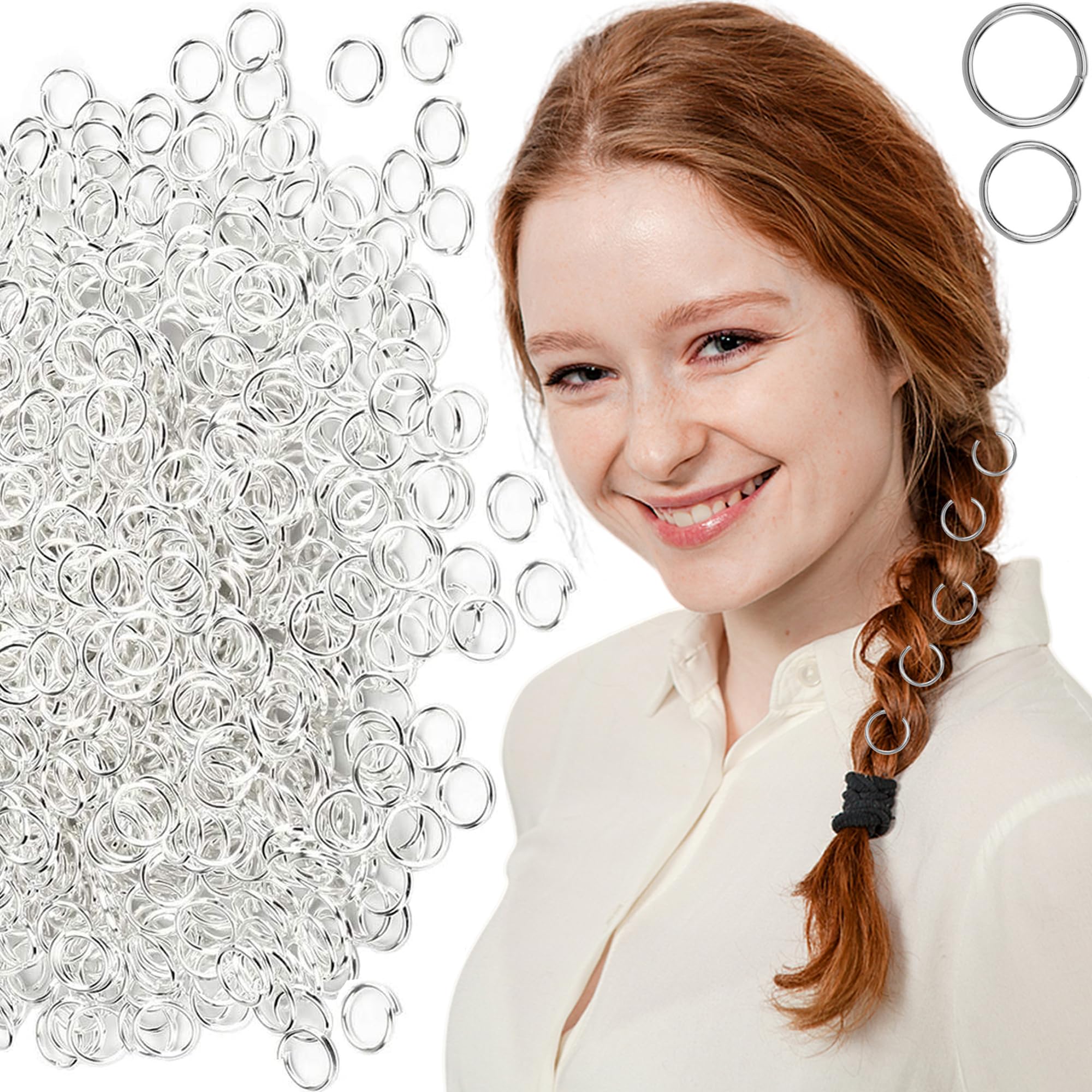 MINGZE 200 Piece Silver Open Hair Rings, 12 mm & 16 mm Hair Loops Clips Ring Braid Rings Accessories for Punk Hip-Hop DIY Hairstyle Decoration 2 Sizes