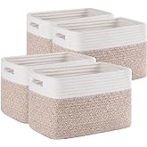 SIXDOVE 4 Pack Storage Baskets for Organizing, Woven Baskets for Shelves - Perfect for Toys, Books, Towels, and Clothes, Durable Gift Basket Bins Toy Storage, 12.7''Lx9''Wx7.8''H, Brown & White