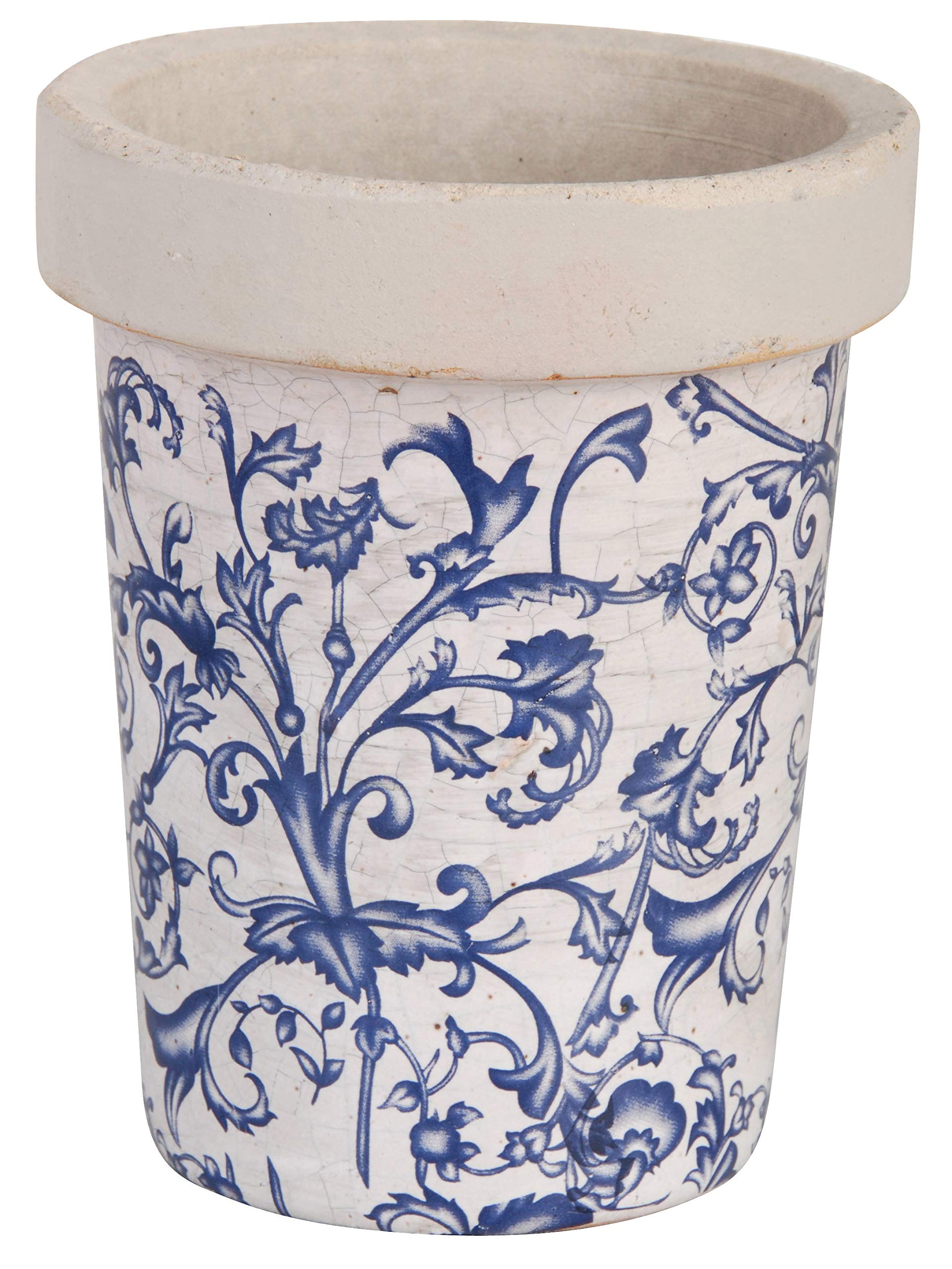 Long Tom Round Pot Planter in Blue/White