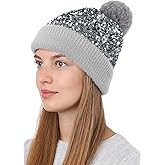 Babalet Winter Beanie Hats for Women Velvet Sequined Slouchy Skull Warm Fuzzy Pompon Cap Outdoor Windproof Ski Knit Cap