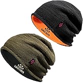 Lvaiz 2 Pack Winter Fleece Lined Mens Beanie Hat Reversible Knit Skull Cap for Men Women Warm Windproof Hat for Outdoor
