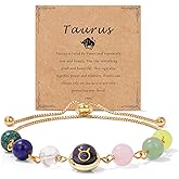 Raicegs Zodiac Bracelets for Women 18K Gold Plated Natural Stone Zodiac Sign Bracelets Gemstone Beads Healing Crystal Bracelets Constellation Horoscope Jewelry Gifts
