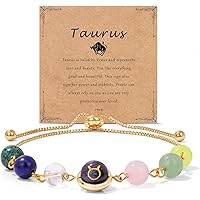 Raicegs Zodiac Bracelets for Women 18K Gold Plated Natural Stone Zodiac Sign Bracelets Gemstone Beads Healing Crystal Bracele