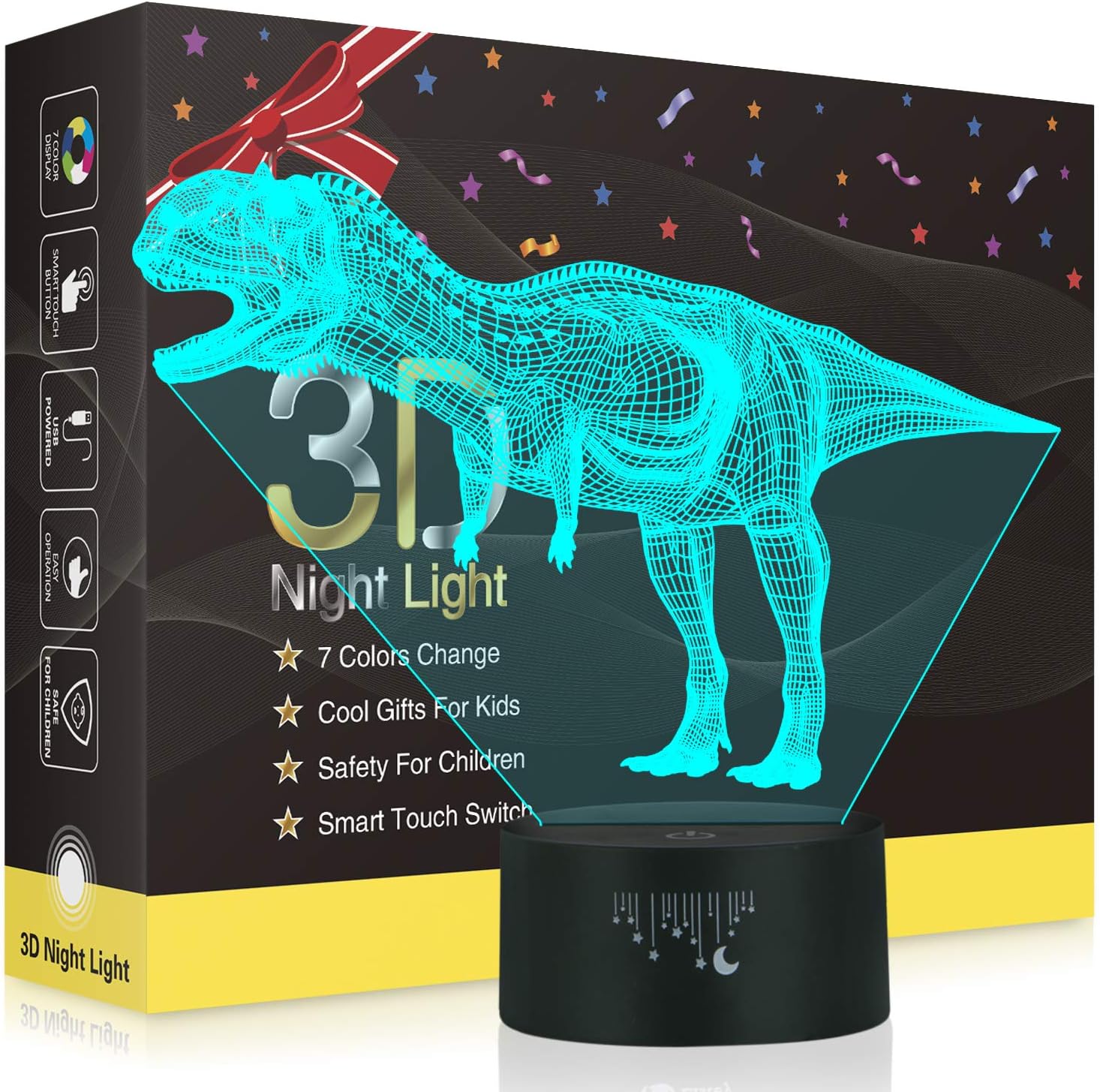 Dinosaur 3D LED Optical Illusion Lamps, Rquite 7 Color Change Touch Switch Art Sculpture Lights LED Desk Table Night Light Awesome Holiday Thanksgiving Halloween Christmas Gifts for Boys Girls Kids