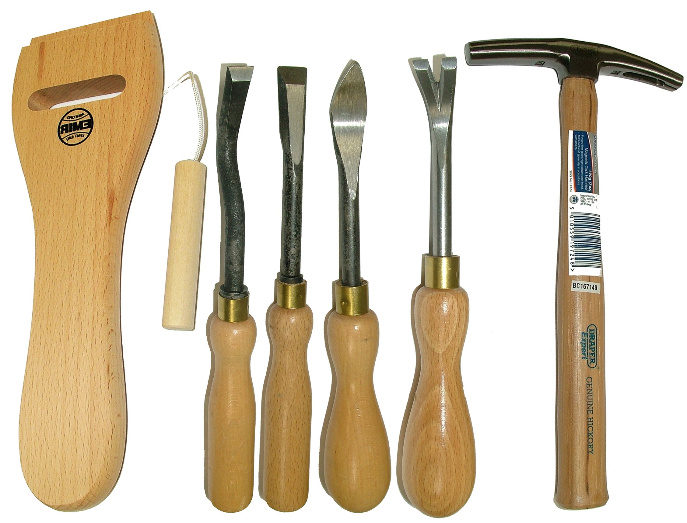 Tack Lifter, Staple Lifter, Bent & Straight Ripping Chisel, 7oz Draper Hammer + Web Stretcher Upholstery Kit