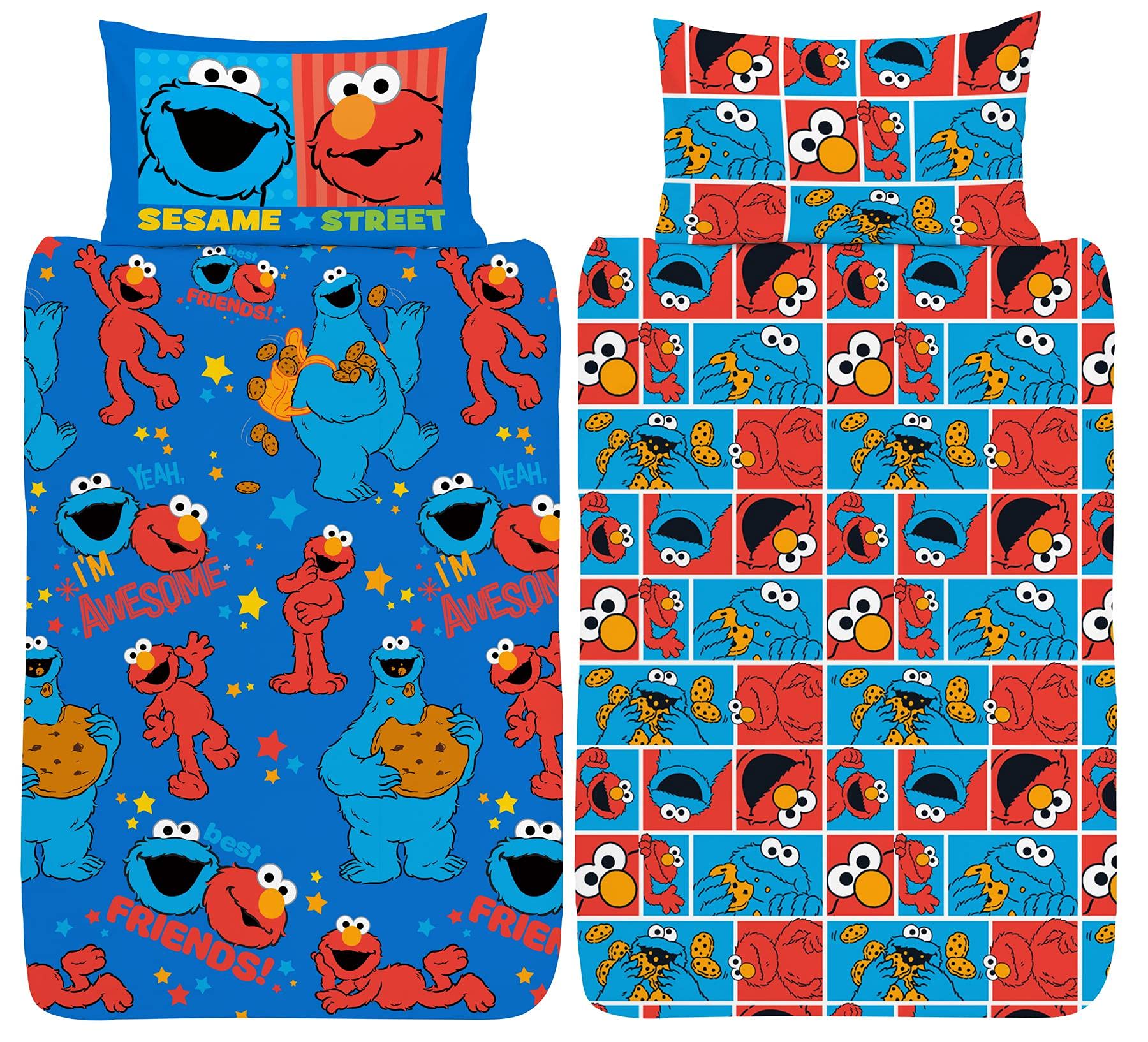 Sesame Street Elmo & Cookie Monster Best Friends Single Duvet Cover Set Official Reversible Bedding Set Polycotton