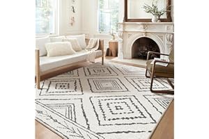 BESTSWEETIE 8x10 Area Rugs Moroccan Rug 8x10 Rugs Farmhouse Rug Machine Washable Rugs Non-Slip Low Pile Water Repellent Ultra Soft Faux Wool for Living Room Bedroom Indoor Blackwhite