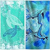 Genovega 2 Packs Oversized Beach Towel Set 36 x 72 in Large Big Pool Camping Swim Clearance Soft Towels Travel Essentials Accessories Must Haves Vacation Necessities Adult Gifts Green Turtles