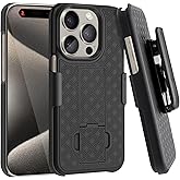 Fingic for iPhone 15 Pro Max Case - Slim Combo Shell with Kickstand, Swivel Belt Clip, Rugged Shockproof & Anti-scratch Protection (Black)