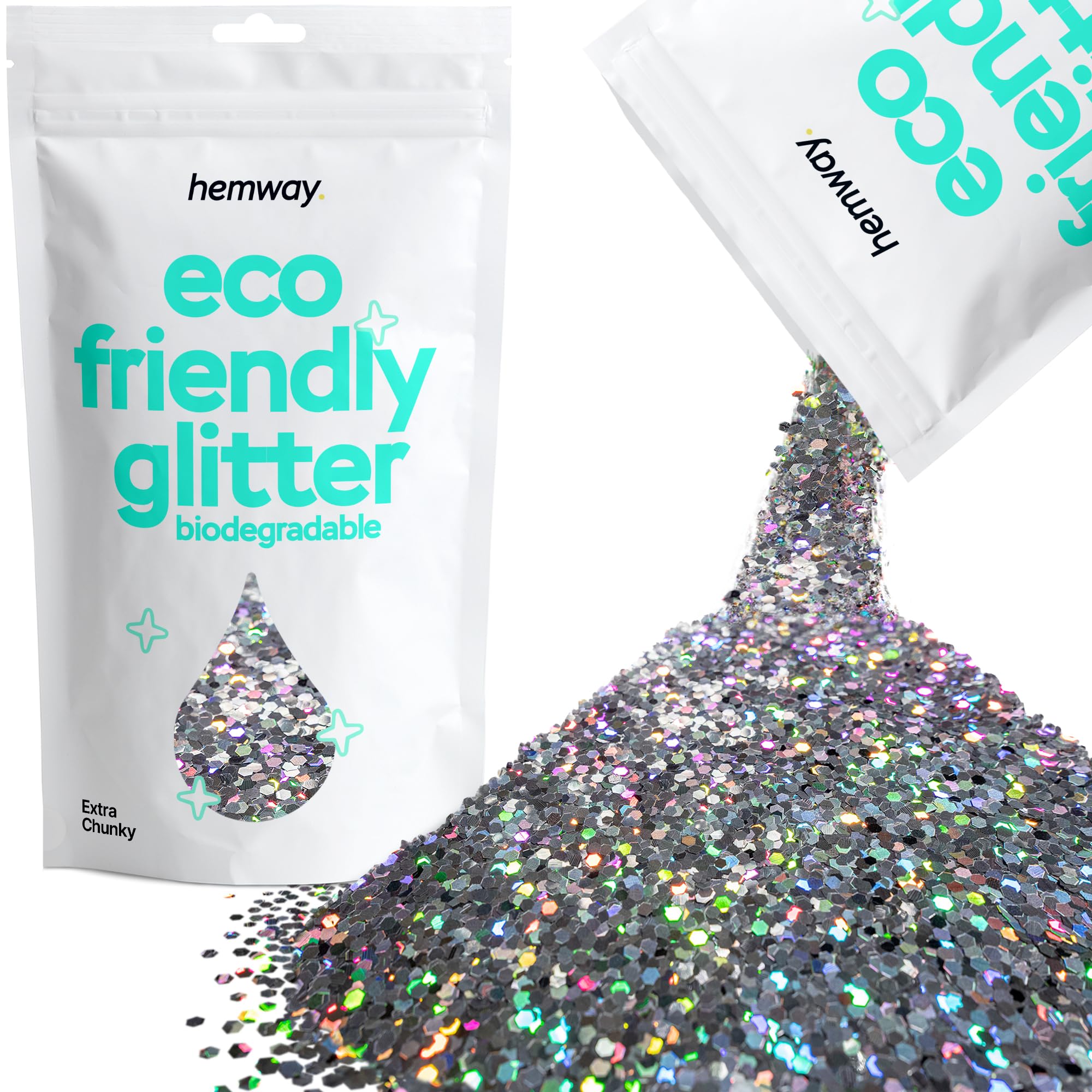 Eco Friendly Biodegradable Glitter | Gun Metal Grey Holographic - Extra Chunky 100g, Plant Based, Biodegradable Glitter for Craft, Face, Hair, Nail, Body and Festival - Hemway — image 1