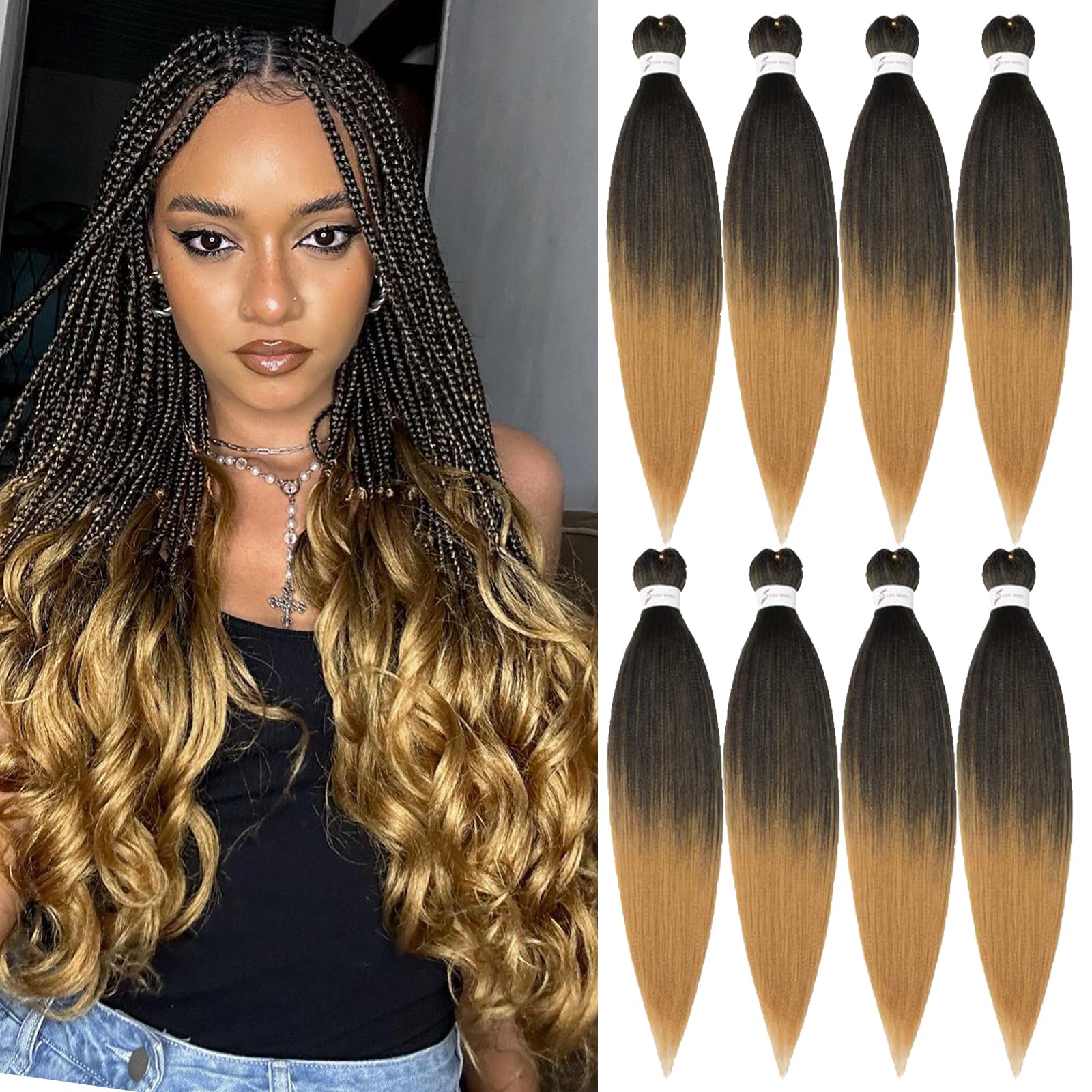 Pre-stretched Braiding Hair Professional Easy Crochet Braid Hair 26 Inch 8 Packs Hot Water Setting Soft Synthetic Braiding Hair Extension for Twist Senegalese Crochet Hair (26 inch, 4/27) — image 1