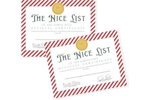 LASHICORN Nice List Official Certificate | 25pk | 8.5” x 11” Size | Christmas Holiday Naughty or Nice | North Pole Mail | Santa Cam | Official Nice List Certificate from Santa with Red Stripe Border Design