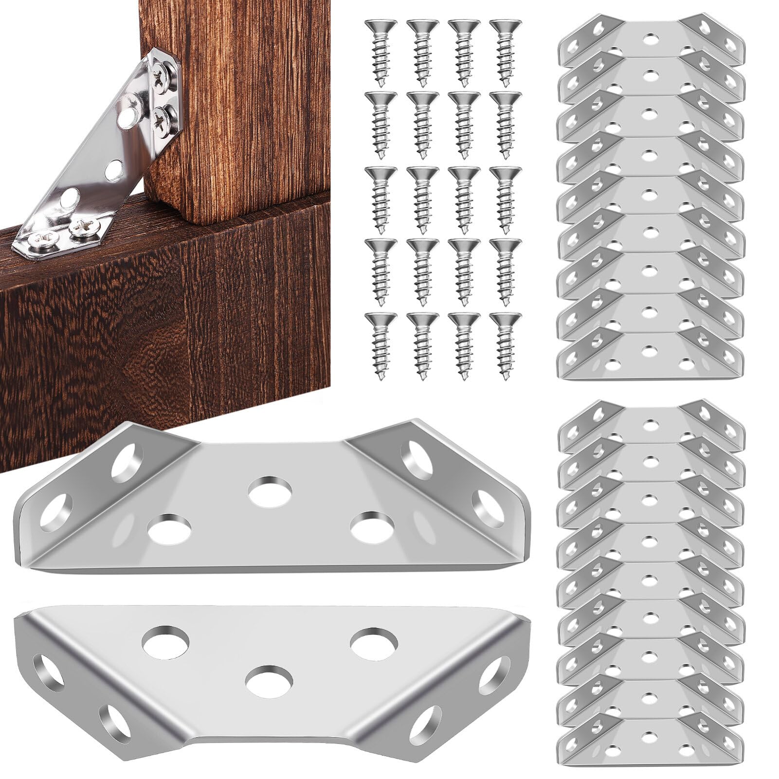 DOITOOL Universal Stainless Steel Furniture Corner Connector with Screws: 20 Pack Corner Angle Fasten Connector Angle Corner for Shelves Wood Furniture Chair Drawer Cabinet