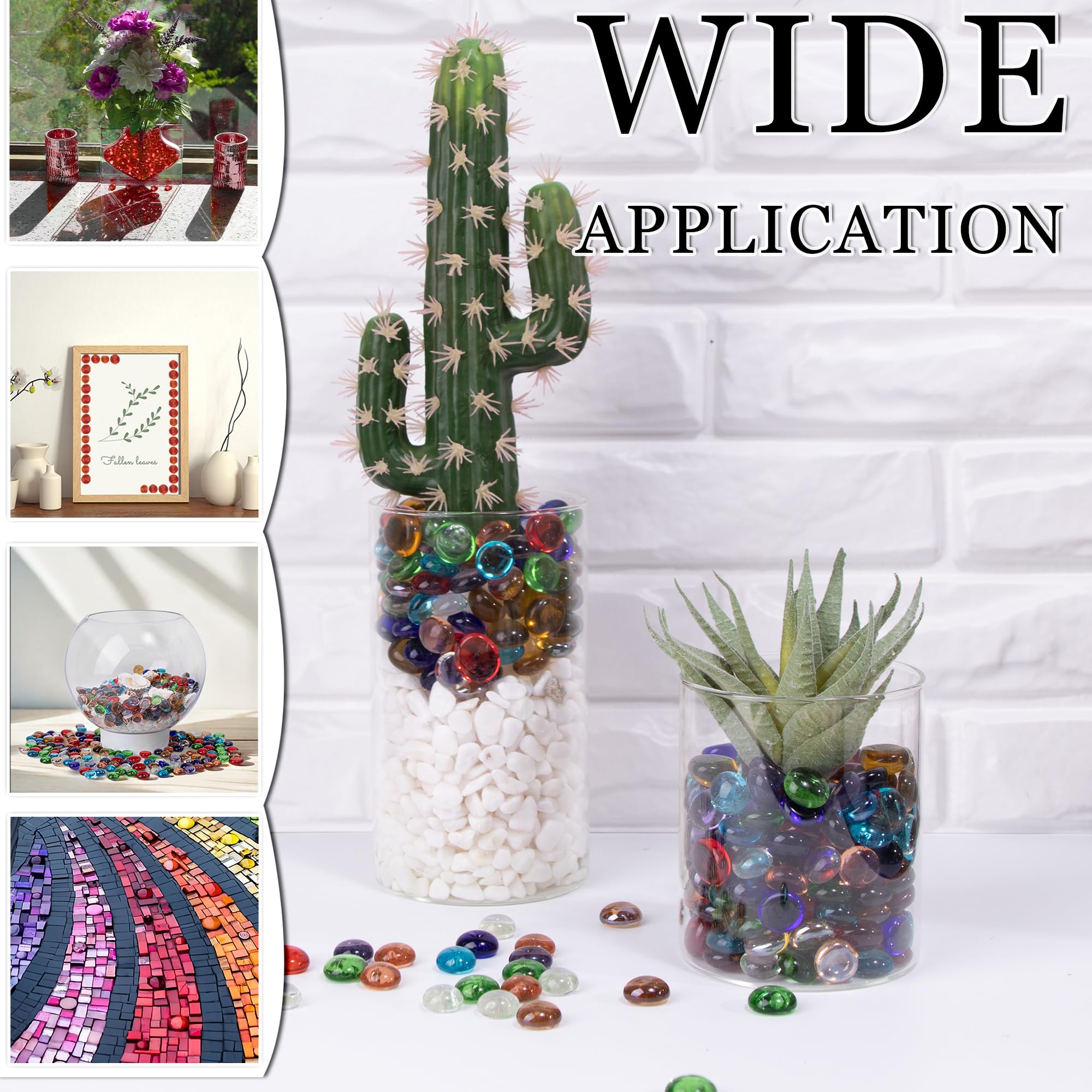 50PCS Mini Glass Gems,Mixed Colour Mancala Stones Flat Bottom Marble Beads for Home Decorative Art Craft Vase Filler(0.5