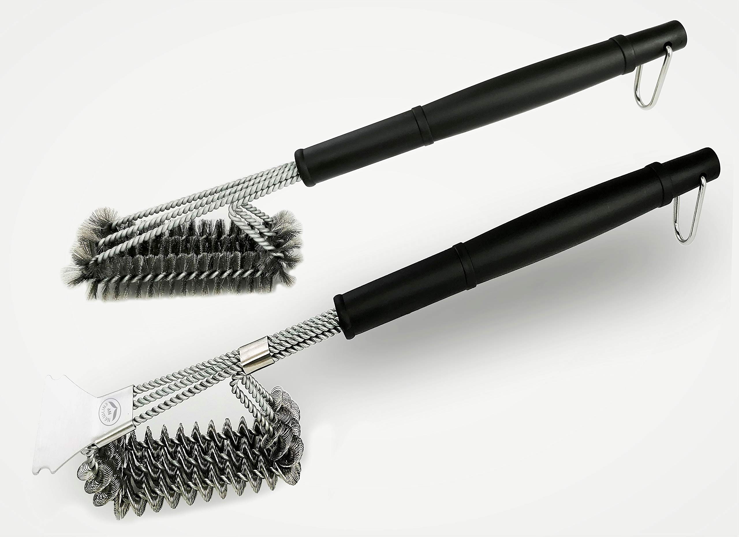 NewlineNY Stainless Steel 2 PCS BBQ Grill Cleaning Brushes - 18" Length Metal Wire Brush + 19" Bristle Free Brush Scraper Heavy Duty Barbecue Grill Grate Cleaner Brusher Tools