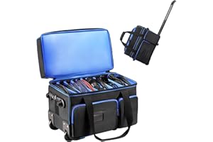 Cxinesbag DJ Cable Organizer Bag with Wheels, Gig Bag for DJ Equipment with 9 Detachable Dividers, Padded Multi-Pocket Storage Case for Microphone, Cord, Headset & Music Accessories