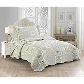Brilliant Sunshine Grey Angel and Pink Rose Patchwork, 2-Piece Quilt Set with 1 Sham, Reversible Bedspread, Soft Lightweight Coverlet, All-Season, Twin, Pink Grey
