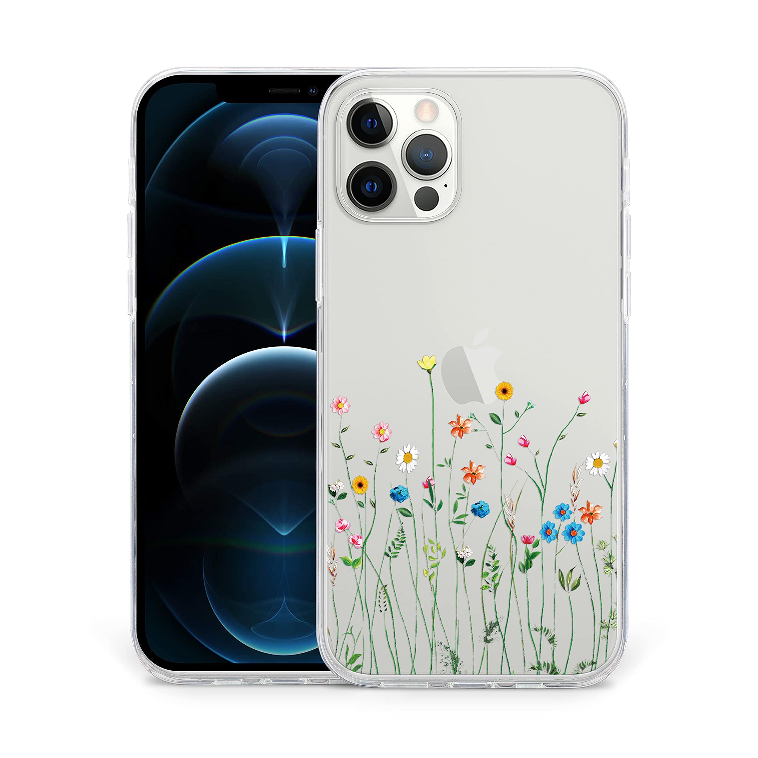 Sephonie Flower Case for iPhone 12 Pro Max (6.7"), Floral Pattern Clear Slim Fit Girly Design, Shockproof Protective Hard PC Back with Soft TPU Bumper Phone Cover for Girls and Women | Wildflowers
