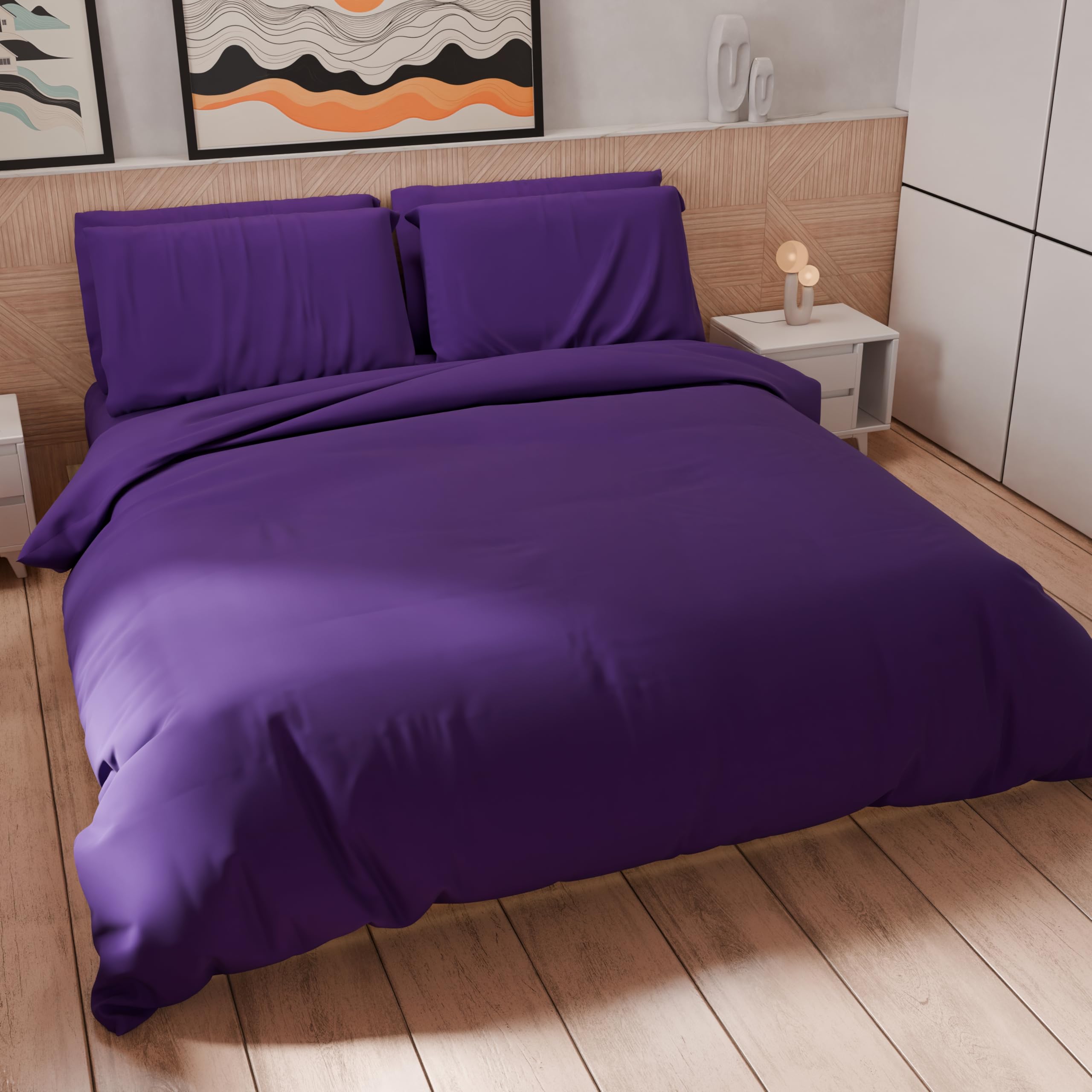 PETTI Artigiani Italiani - One and a Half Duvet Cover, Duvet Cover and Pillow Cases in Microfiber, Plain Violet, 100% Made in Italy