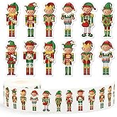 Whaline 1000 Pcs Christmas Elf Stickers Roll Red Green Cartoon Elf Self-Adhesive Decals for Xmas Birthday Holiday Scrapbook Journal Envelope Decor, 8 Designs