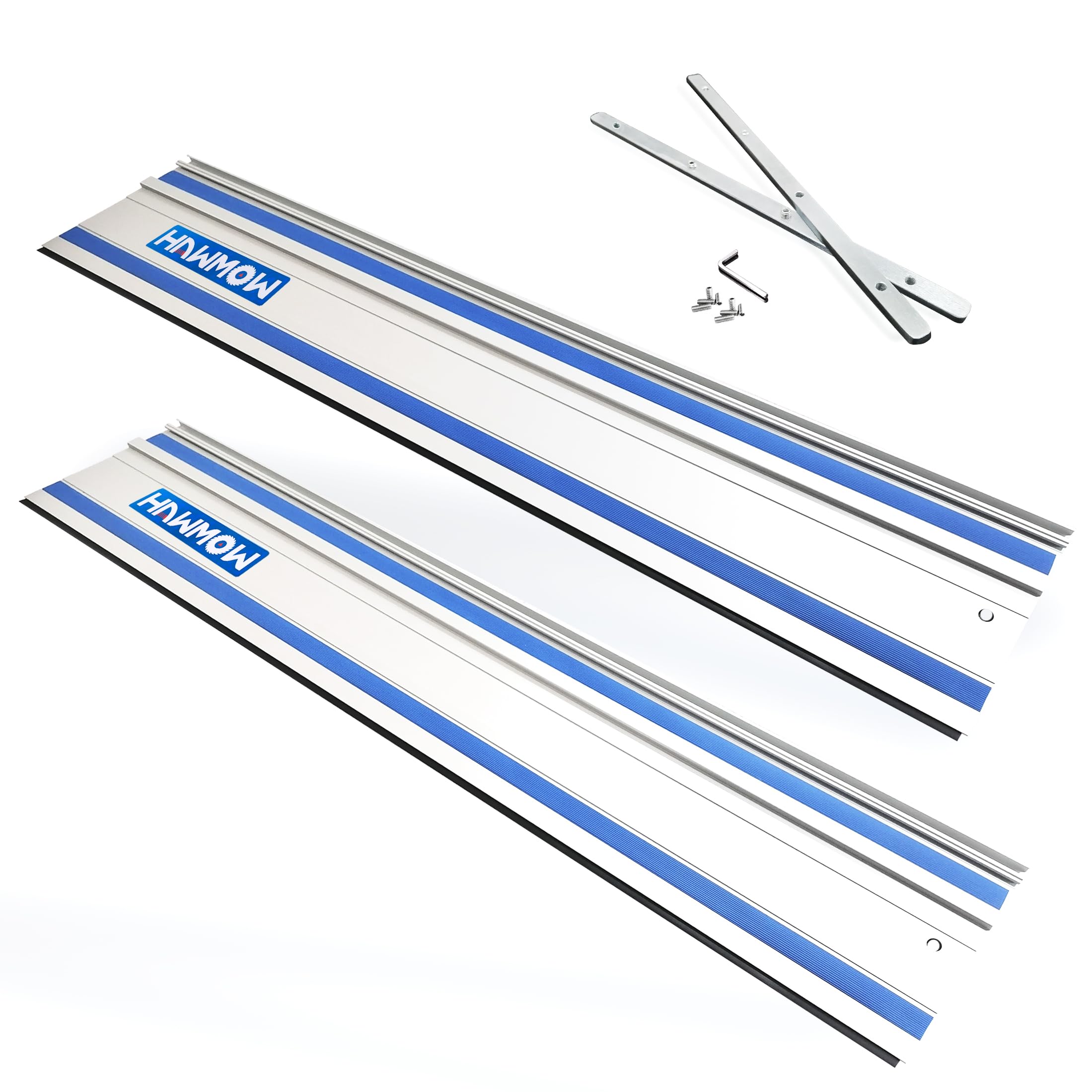 Photo 1 of 110" Track Saws Guide Rail Replacement for Makita and Fit for Festool, Includes 2 PCS 55" Aluminum Extruded Guided Rails and 2 Guide Rail Connectors for Woodworking Longer Cuts, Sliver