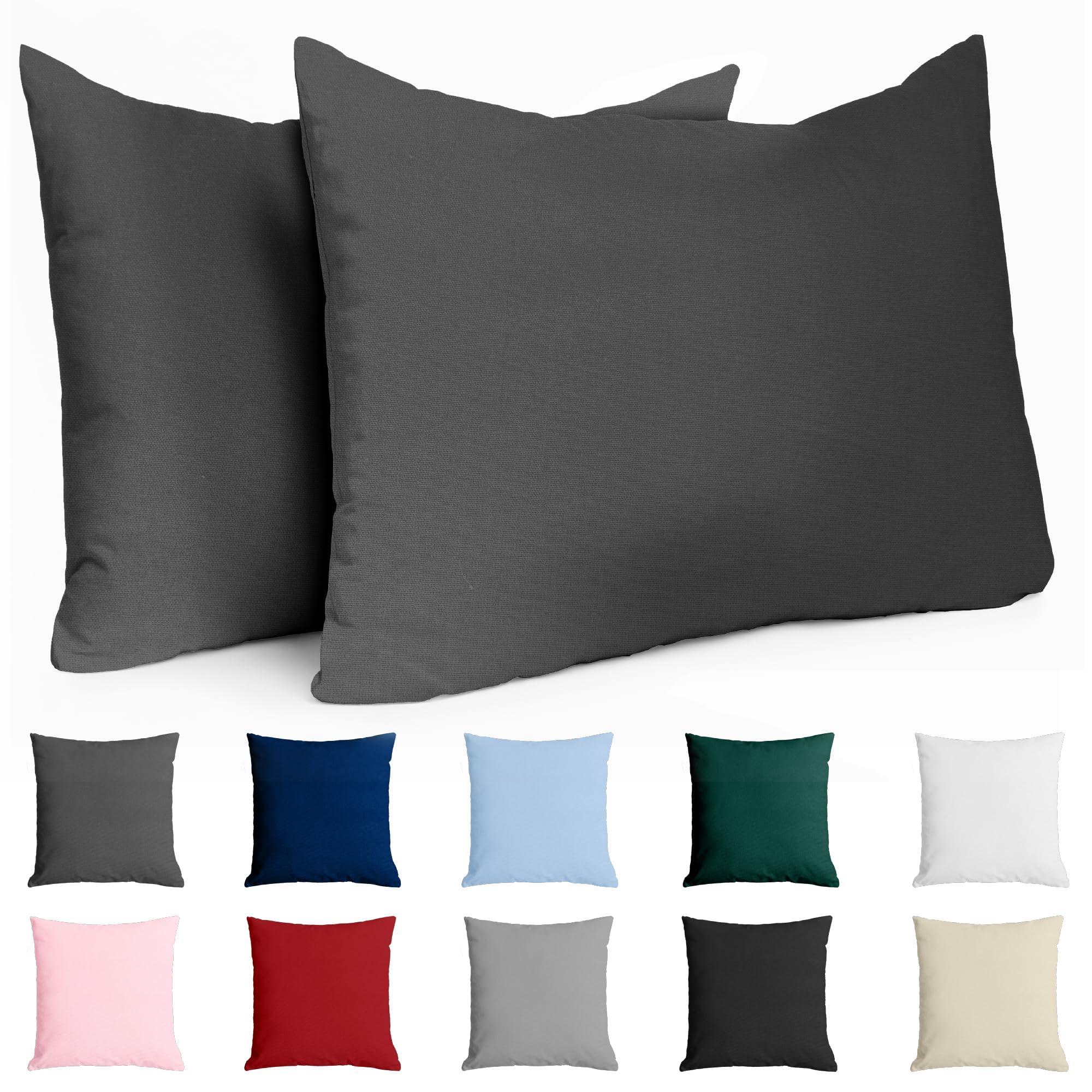 50 x 70 cm Reinforced Cotton Pillow Case - Anthracite - Tight Weave of 57 Thread Count - Pillow Case 50 x 70 cm - Oeko Tex Certified