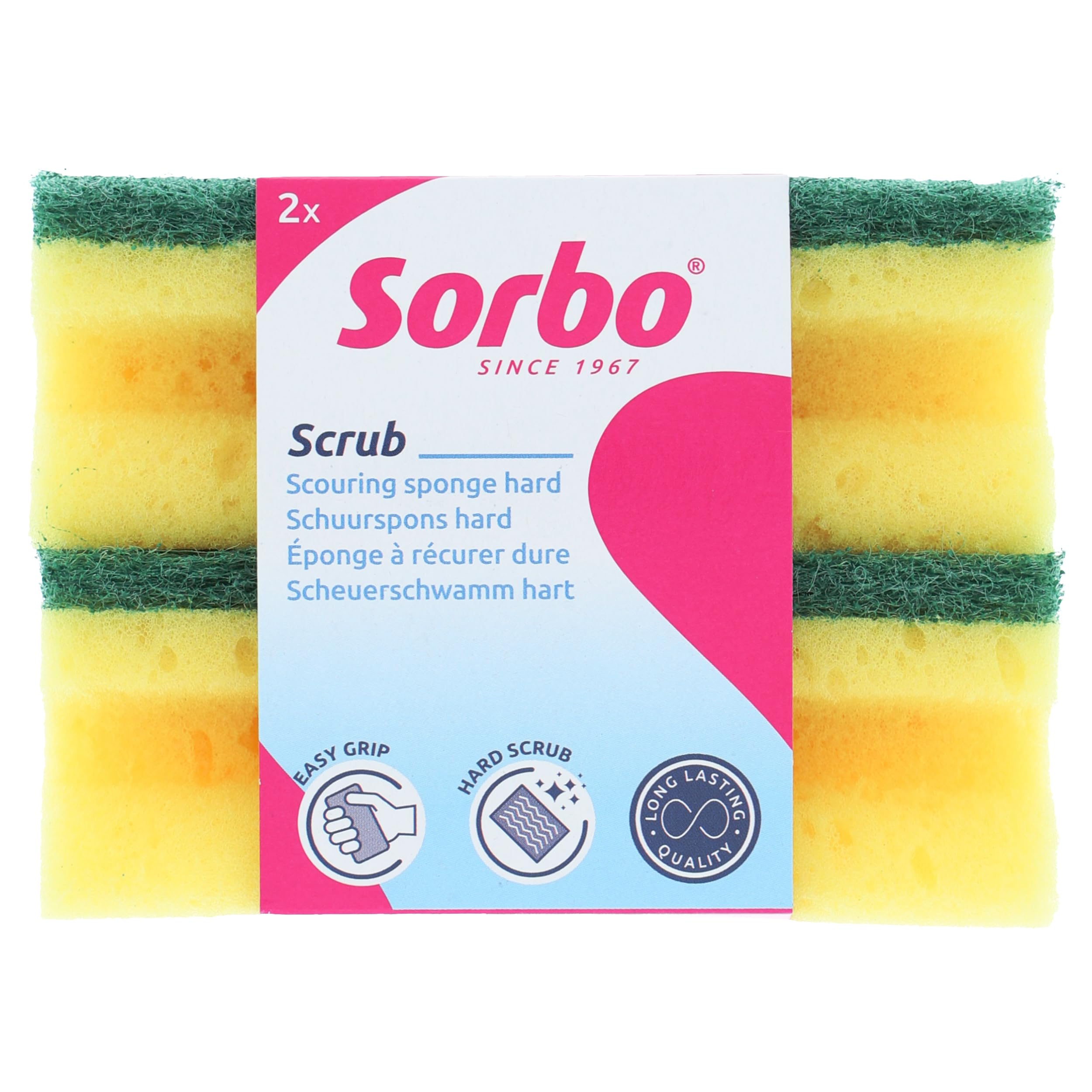 Sorbo Extra Large Scouring Sponges, Extra Strong Cleaning sponges for deep cleaning, Pack of 2 Long Lasting sponges with Easy Grip shape for comfort when in use