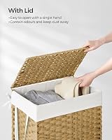 SONGMICS 90L Laundry Basket with Lid Rattan Wicker Foldable Removable Liner view 3