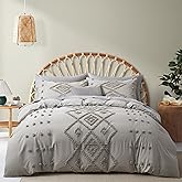 Oli Anderson Tufted Duvet Cover Queen Size, Soft and Lightweight Duvet Covers Set for All Seasons, 3 Pieces Boho Embroidery Shabby Chic Bedding Set (Light Grey, Queen, 90''x90'')