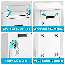 Serenelife Weatherproof Wall Mount Locking Mailbox