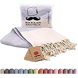 Bazaar Anatolia Turkish Beach Towel 100% Cotton Bath Towels 71x39 Quick Dry Sand Free Lightweight Large Oversized Herringbone Light Blue