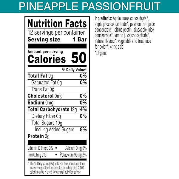 PURE ORGANIC, LAYERED FRUIT BARS, PINEAPPLE PASSIONFRUIT, GLUTEN FREE AND VEGAN FRUIT SNACKS, 6.2OZ BOX (12 COUNT)