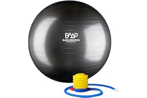 Black Mountain Products Professional Grade Exercise Stability Yoga Ball, Foot Pump, Ball Plug, Plug Puller, 2000 Pounds Static Weight Capacity Antiburst