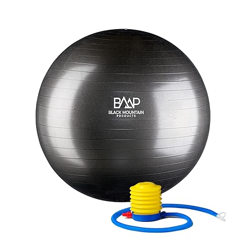 Black Mountain Products Profesional Grade Exercise Stability Yoga Ball,  Foot Pump, Ball Plug, Plug Puller, 2000 Lbs Static Weight Capacity  Antiburst