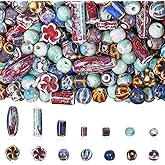 Mixed Unique Beads for Jewelry Making, Bulk Assorted Ceramic Large Hole Porcelain Beads for Crafts, Bracelets Necklace Earrings (Mixed 0.4 lb)