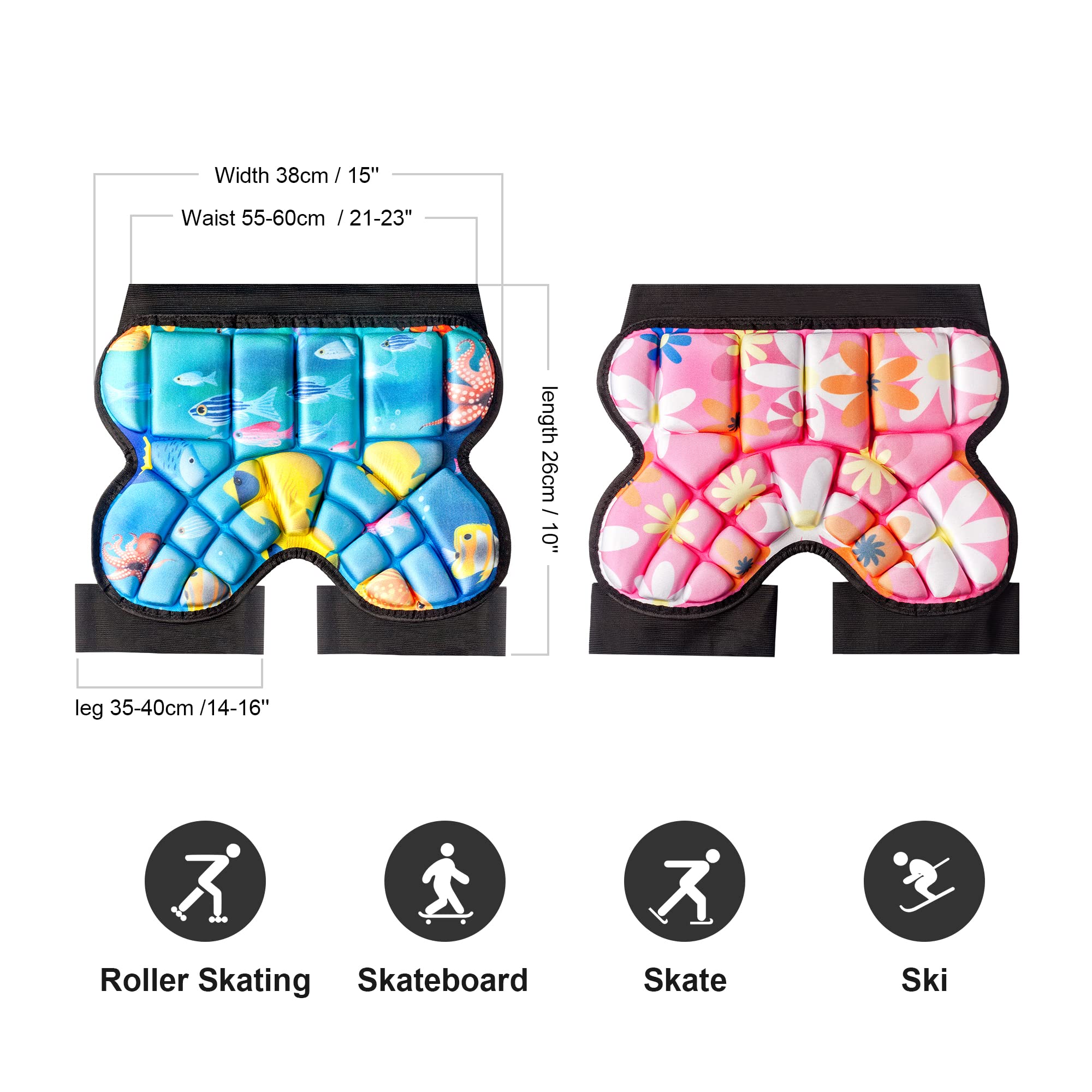 Butt Pads for Skating, 25 mm Thick Bum Protector for Kids (3-7 Years Old) Lightweight, Anti Slip Snowboard Padded Pants, Hip Pads for Ice Skating Ski Skiing Skateboarding Cycling