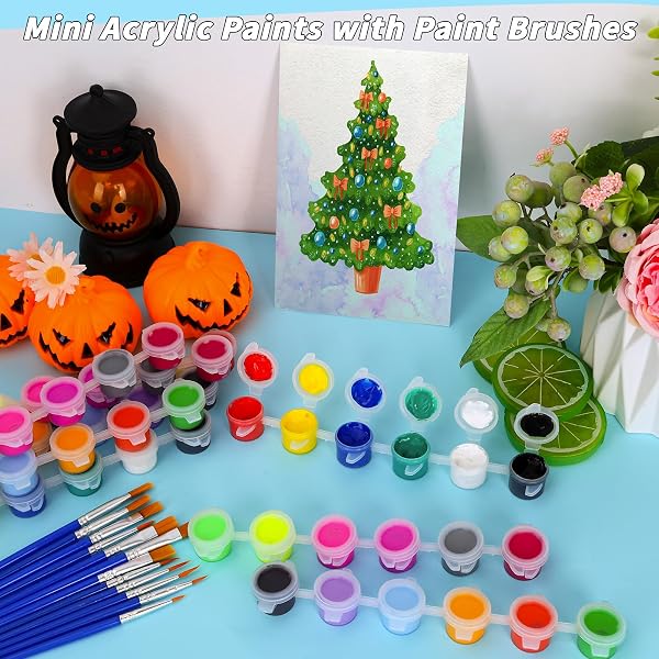 220 PCS 18 COLORS MINI ACRYLIC PAINT SET FOR KIDS ADULTS,BULK SET OF 10 WASHABLE CRAFT PAINTING KIT, ACRYLIC PAINT STRIPS CONTAINER WITH 40 PCS PAINTBRUSHES FOR HOME CLASSROOM PARTY FAVORS PAITING