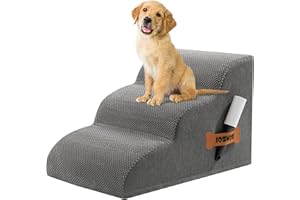 Romrol Dog Stairs Ramp for Beds Couches, 15.7” H 33D Extra Wide Pet Steps with Durable Non-Slip Waterproof Fabric Cover, Dog Slope Stairs for Small Dogs and Cats or Pets Friendly, 3-Tiers, Grey