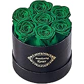 Beaulasting Long Lasting Preserved Roses in a Box Last a Year Forever Flowers for Her Mom Wife Anniversary Birthday (Round Black Box, Blackish Green)