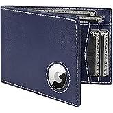 LORZOR Mens Wallet with AirTag Holder, Bifold Top Grain Leather Minimalist Front Pocket RFID Blocking AirTag Wallet with ID Window Gift for Men, up to 12 Cards