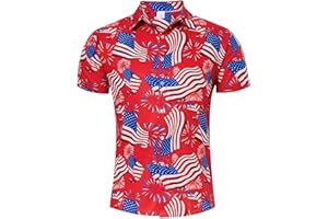 uideazone Mens 4th of July American Flag Patriotic Shirt USA Short Sleeve Button Up Independence Day Shirt M-XXL