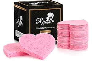 Facial Sponges Compressed Natural Cellulose Sponge for Face Cleansing Exfoliating and Makeup Removal, Professional use Deep Clean - Rejuvv by Fushay (50 Count (Pack of 1))