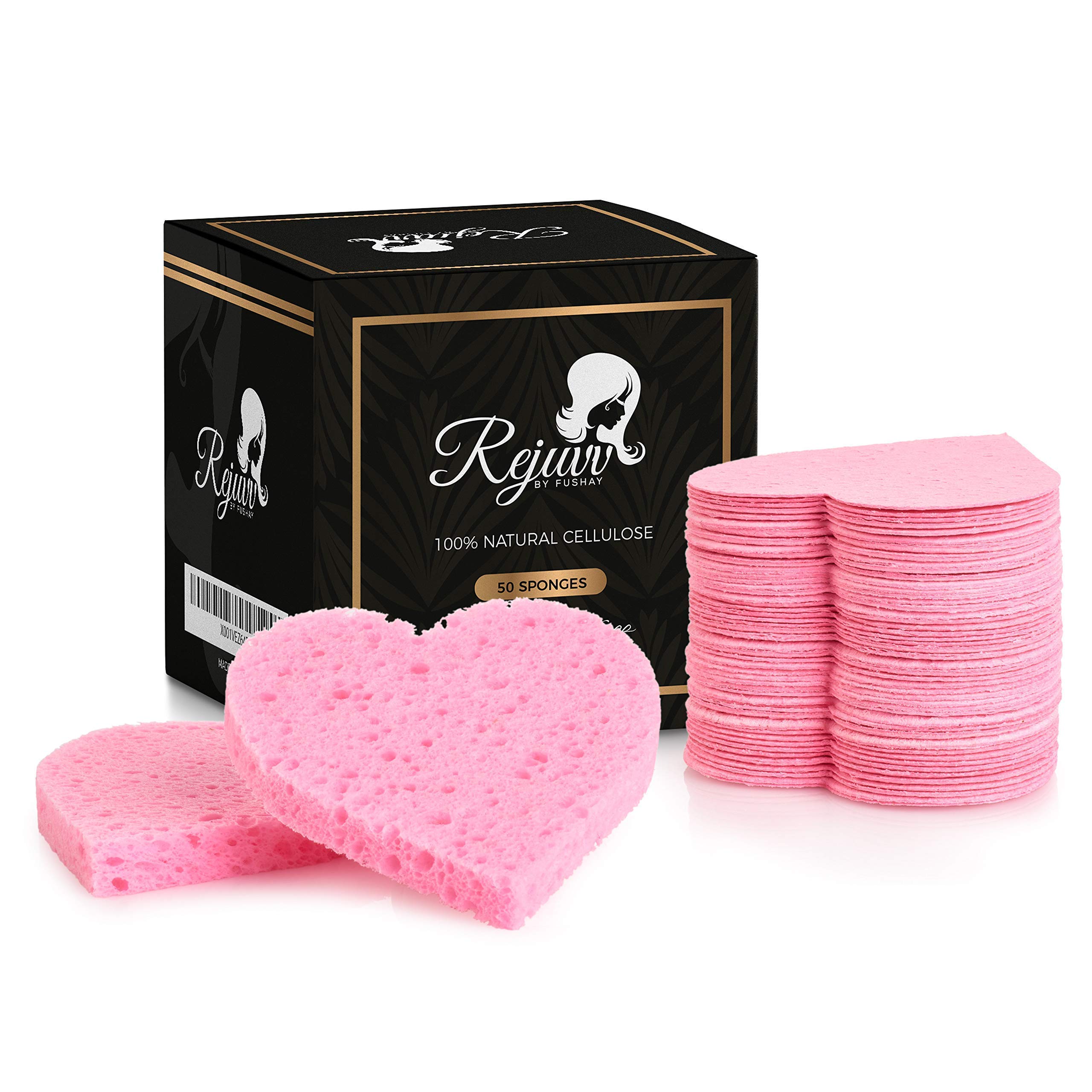Rejuvv Facial Sponges Compressed Natural Cellulose Sponge for Face Cleansing Exfoliating and Makeup Removal (50 Count)