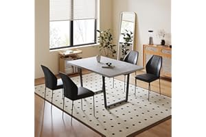 HIPIHOM 5 Piece Dining Table Set, 42.9 Inch Modern Kitchen Dining Table and Leather Dining Chairs for Kitchen Dining Room (Table + 4 Black Chairs)