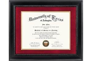 GMFrames 8.5x11 Diploma Degree Frame with Red Mat or Display 11x14 Certificates without Mat,Solid Wood,Black Finish with Intricate Black Rope Detail,UV Protection Acrylic