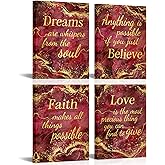 LevvArts Inspirational Wall Art Love Faith Believe Dream Wall Decor Motivaional Encouraging Canvas Prints Red and Gold Pictures Decoration (Red)